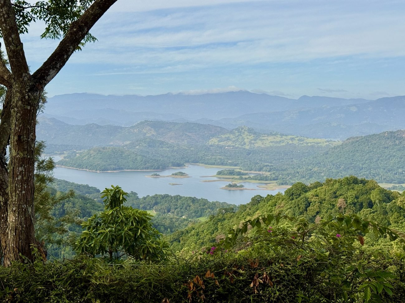 Grüne Berge und See in Sri Lanka